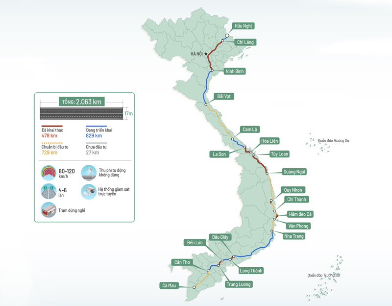 Bản đồ đường cao tốc Bắc Nam chi tiết mới nhất