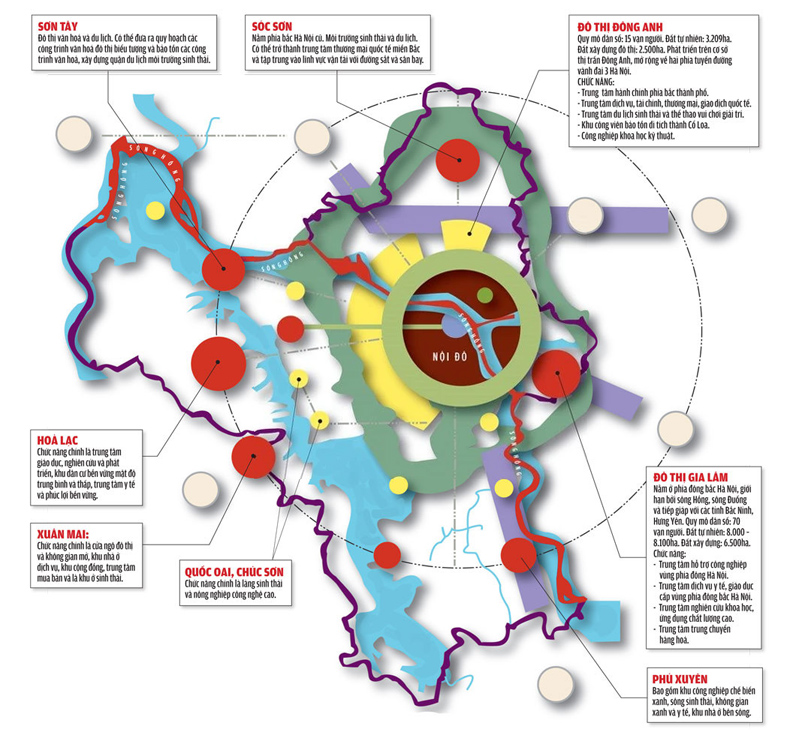 Bản đồ quy hoạch các đô thị vệ tinh tại thành phố Hà Nội