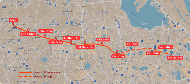 Tuyến Metro Nhổn dài 12.5km với 12 trạm ga 