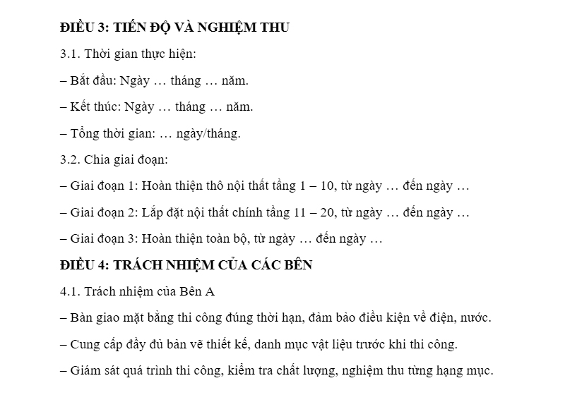 Mẫu hợp đồng thi công nội thất cho công trình xây dựng