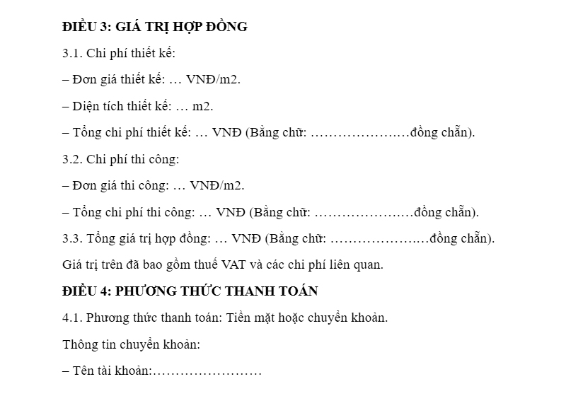 Mẫu hợp đồng thiết kế và thi công nội thất