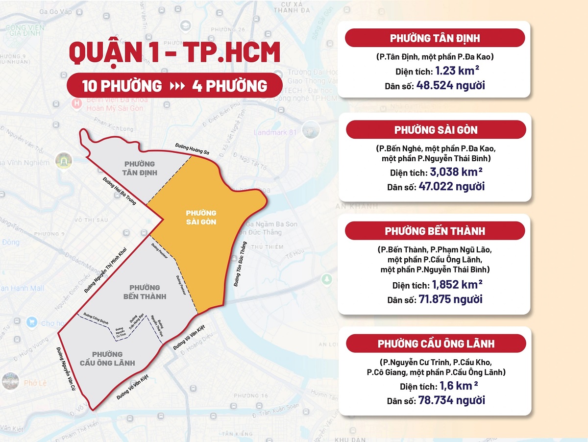 Bản đồ các phường Quận 1 sau sáp nhập