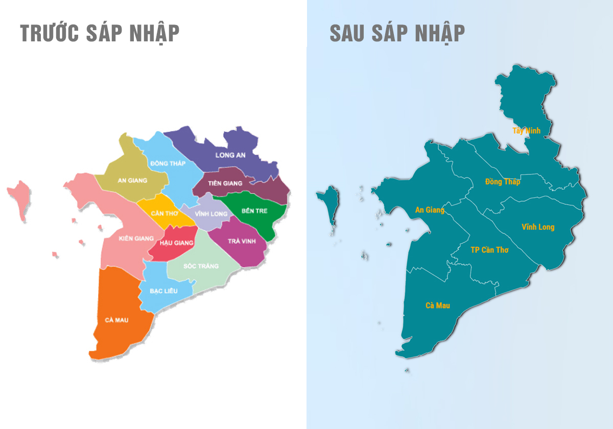 Bản đồ các tỉnh miền Tây trước và sau sáp nhập