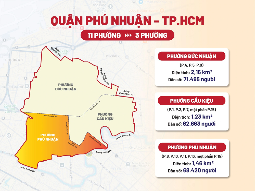 Bản đồ các phường Quận Phú Nhuận sau sáp nhập (nguồn Báo Thanh Niên)