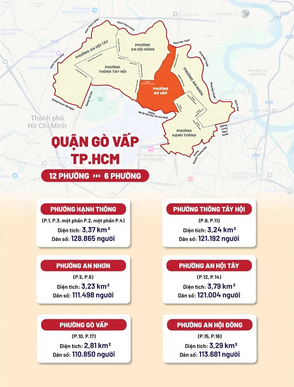 Bản đồ các phường Quận Gò Vấp sau sáp nhập (nguồn Báo Thanh Niên)