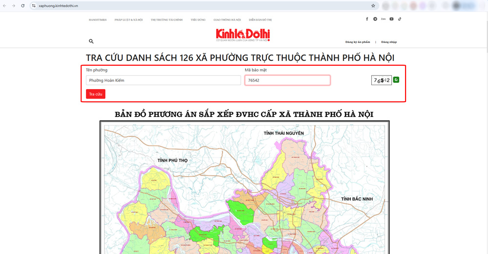 Nhập tên phường và mã bảo mật trên đầu báo đầu báo Kinh tế & Đô thị 
