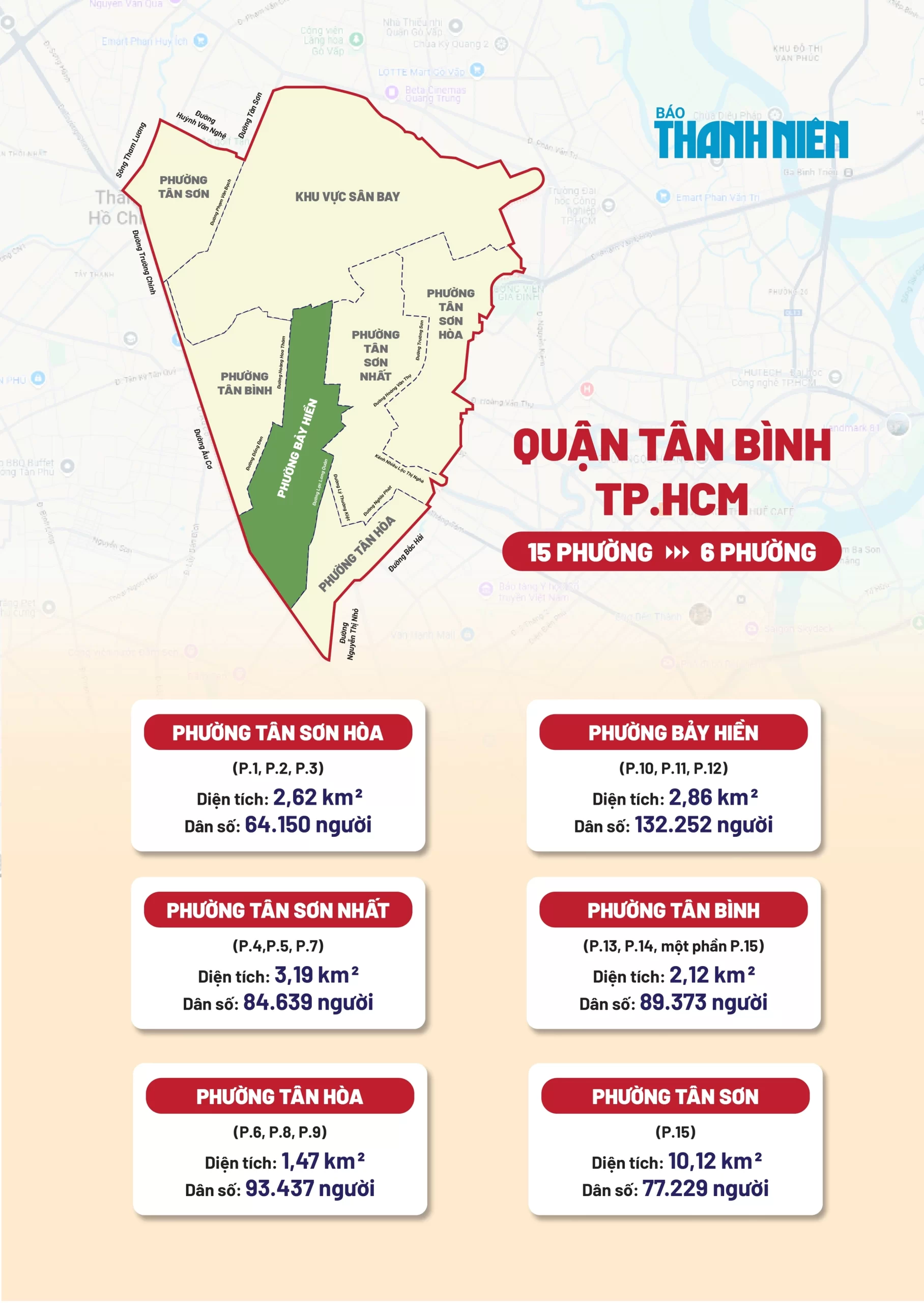 Bản đồ các phường Quận Tân Bình sau sáp nhập (nguồn Báo Thanh Niên)