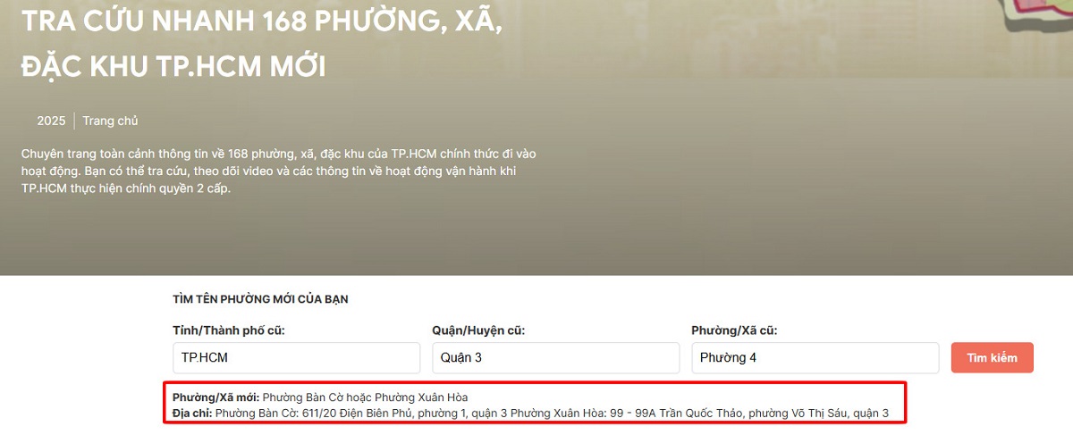 Cách tra cứu thông tin phường xã TPHCM trên website htv.com.vn