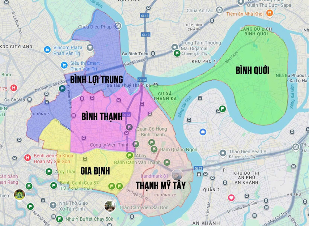 Bản đồ các phường Quận Bình Thạnh sau sáp nhập 