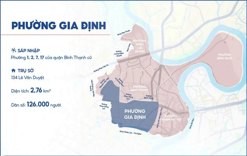 Diện tích và dân số phường Gia Định sau sáp nhập