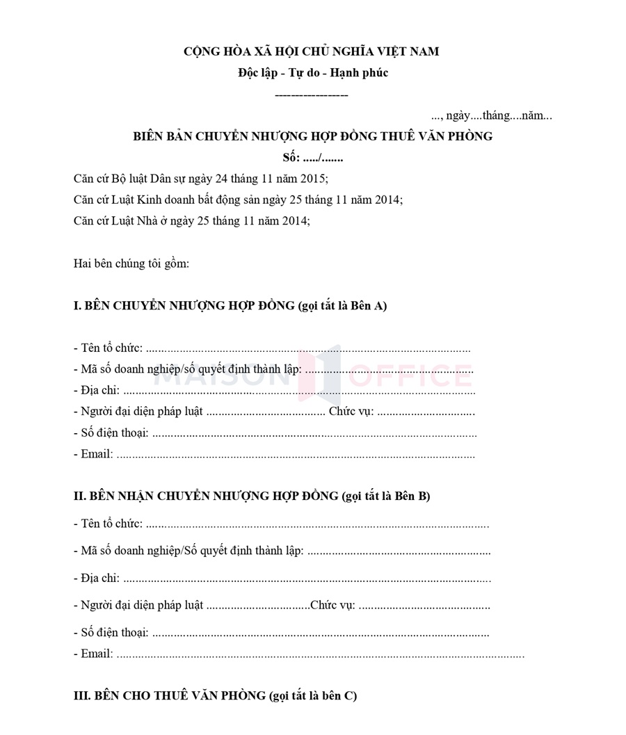 Hợp đồng chuyển nhượng cho thuê nhà bên thứ ba