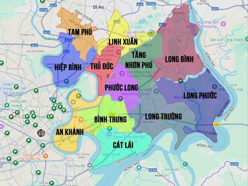 Bản đồ sau sáp nhập Phường Long Trường mới