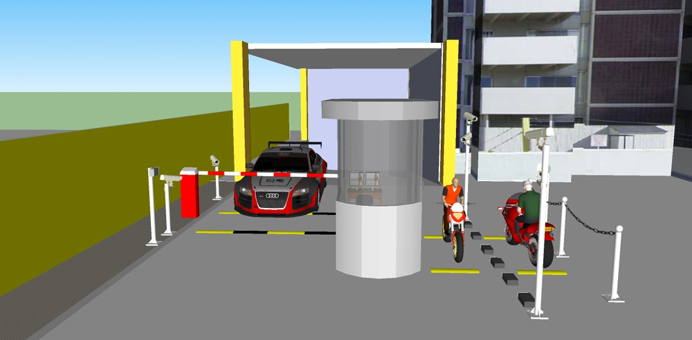 Barrier tự động và cảm biến an toàn điều tiết phương tiện ra vào bãi xe 