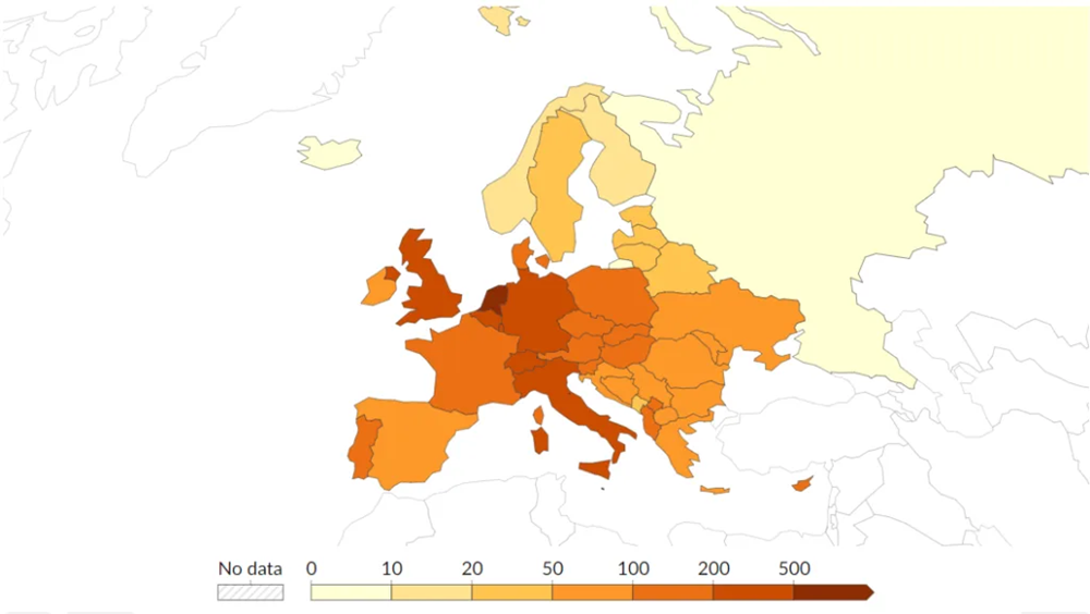 Bản đồ kinh tế châu Âu thể hiện các trung tâm kinh tế