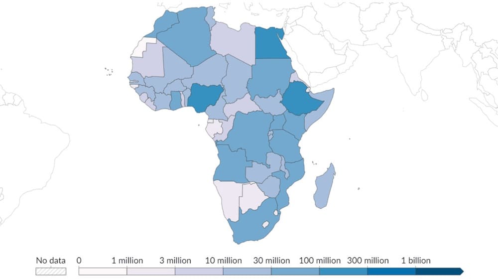 Bản đồ dân số Châu Phi phản ánh mật độ dân cư