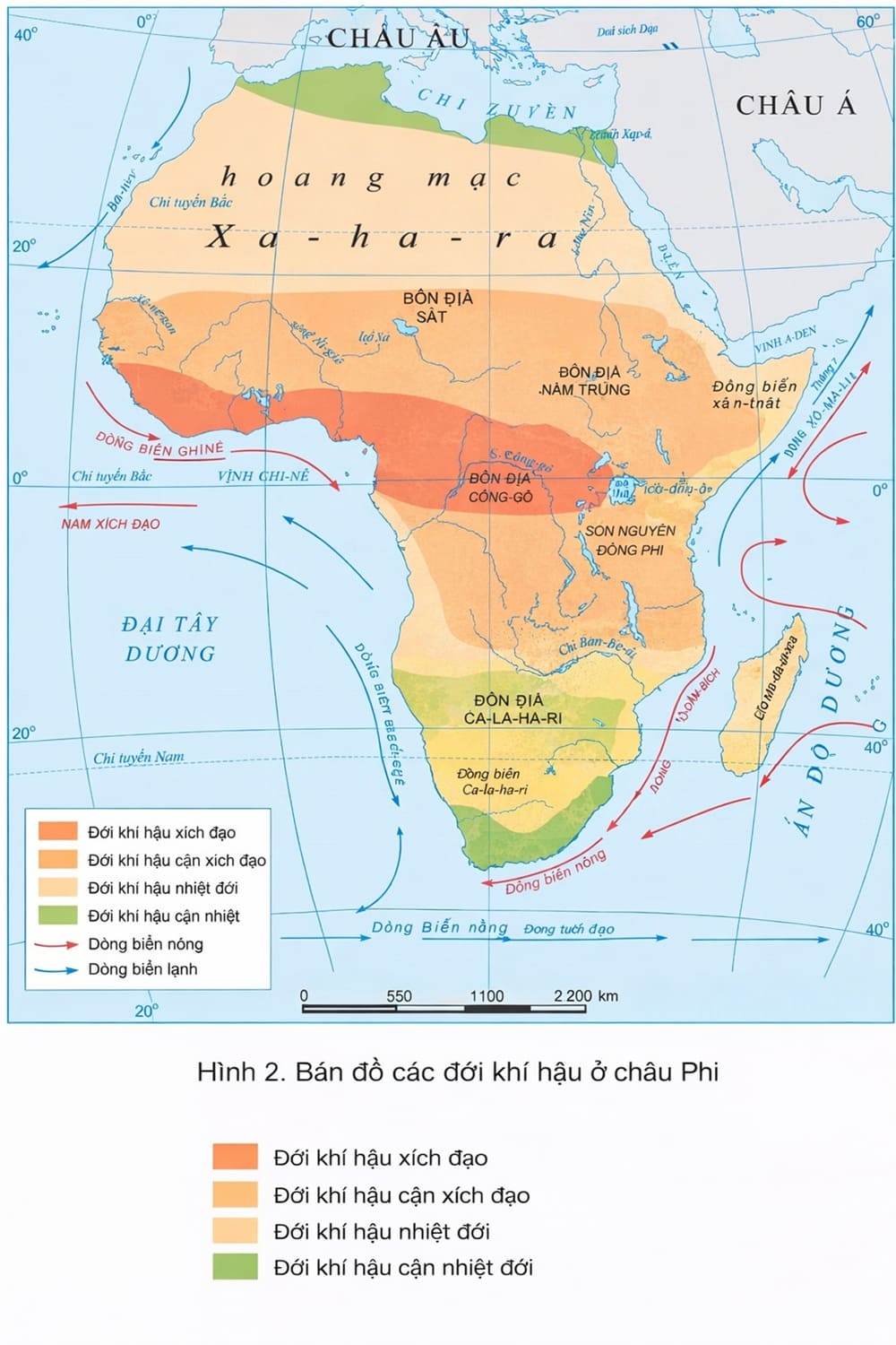 Bản đồ khí hậu Châu Phi phân chia rõ các vùng khí hậu