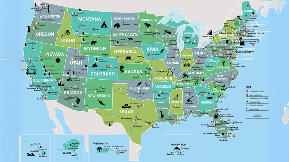 Bộ bản đồ Mỹ khổ lớn full HD được biên soạn nhằm đáp ứng nhu cầu tra cứu chi tiết