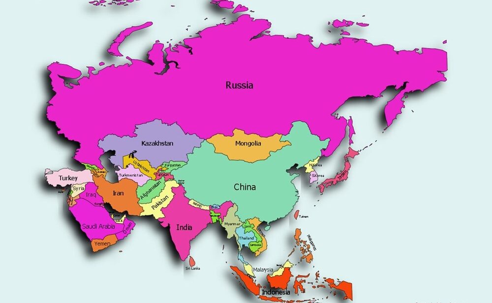 Bản đồ châu Á phóng to khổ lớn giúp nhận diện rõ ranh giới quốc gia