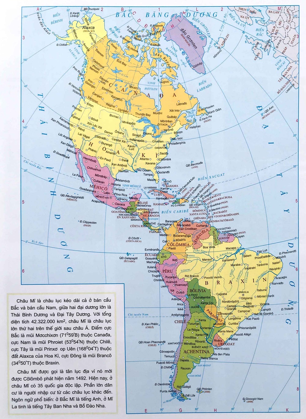 Bản đồ Châu Mỹ phóng to giúp quan sát rõ ranh giới quốc gia