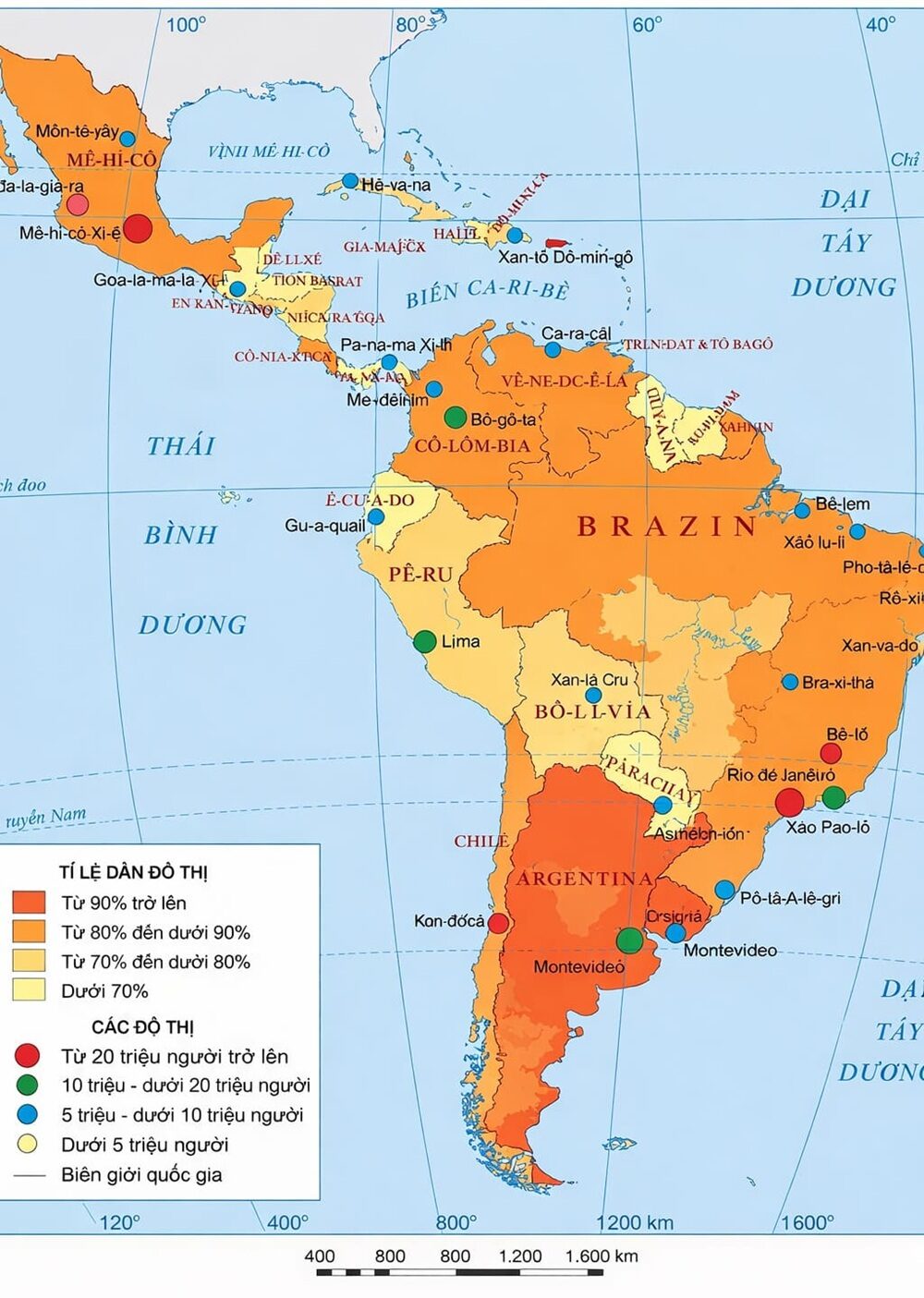 Bản đồ dân số Nam Mỹ phản ánh mật độ và phân bố dân cư theo từng quốc gia và khu vực