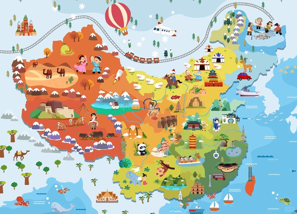 Bản đồ du lịch tập trung hiển thị các điểm đến nổi bật