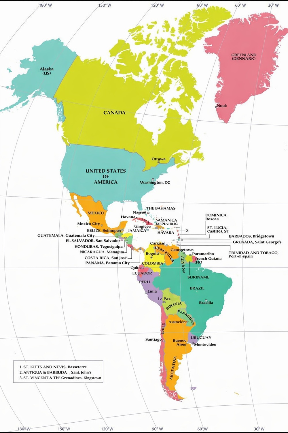 Bản đồ hành chính Châu Mỹ thể hiện ranh giới quốc gia, tên nước, thủ đô