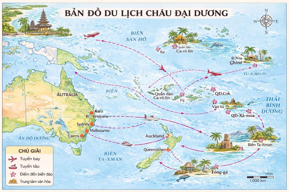 Bản đồ du lịch làm nổi bật các điểm đến biển đảo