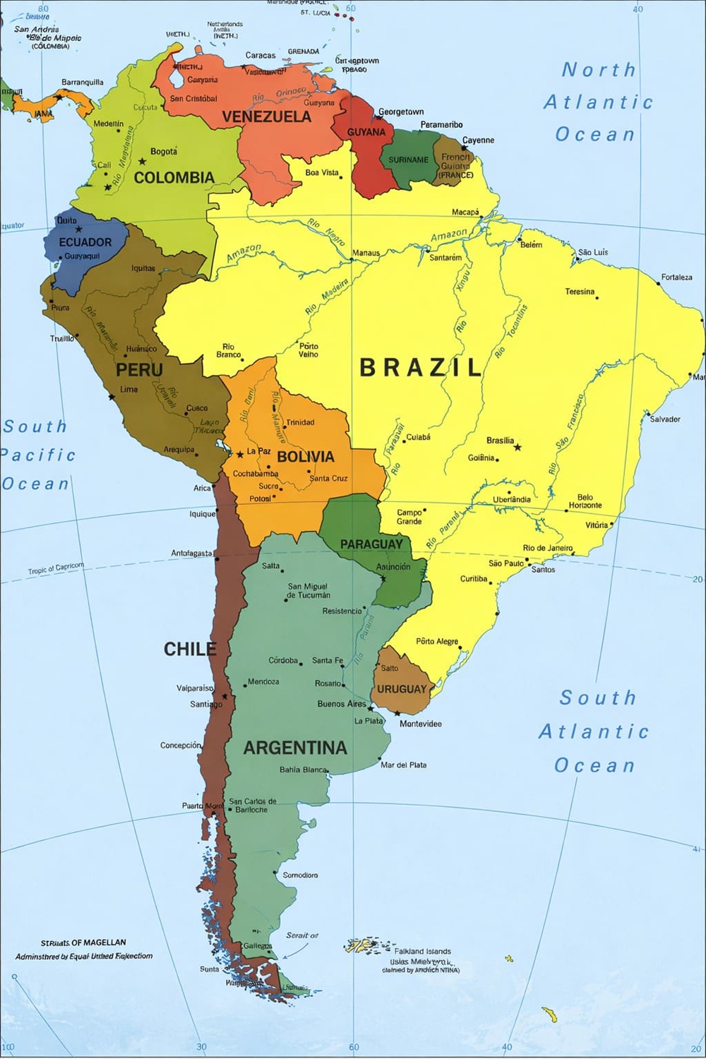 Bản đồ du lịch Nam Mỹ làm nổi bật các điểm đến nổi tiếng