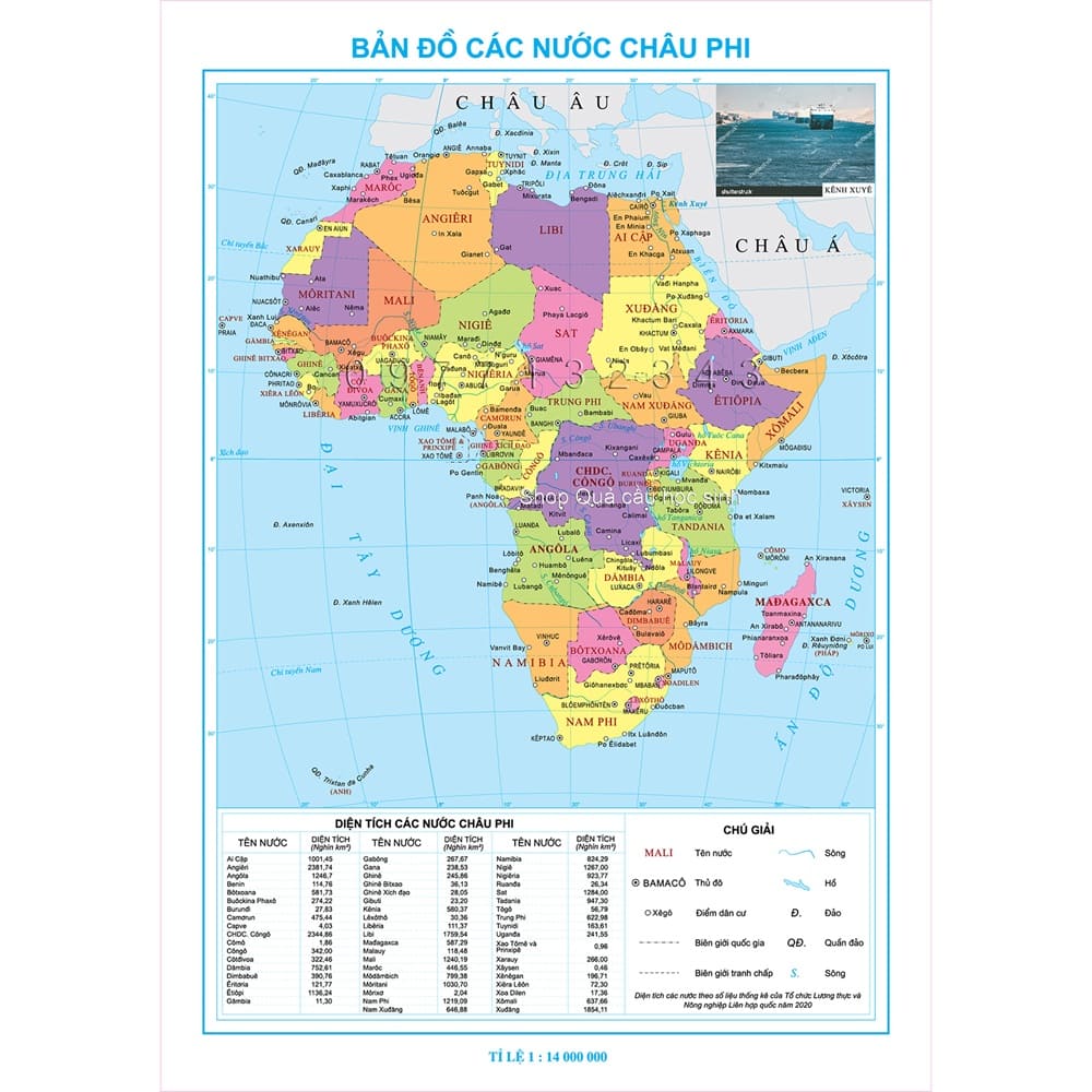 Bản đồ hành chính Châu Phi thể hiện ranh giới quốc gia