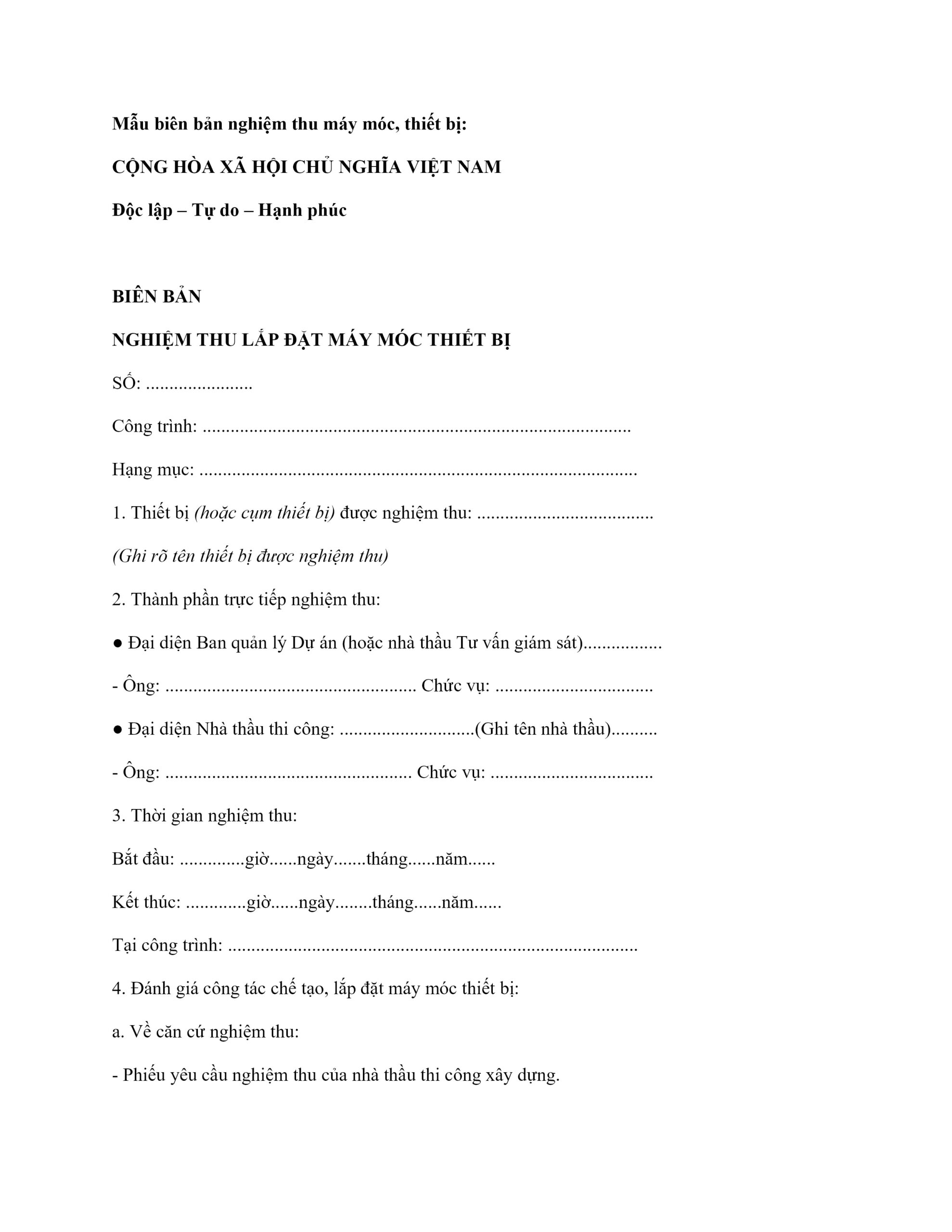 Mẫu biên bản nghiệm thu công việc