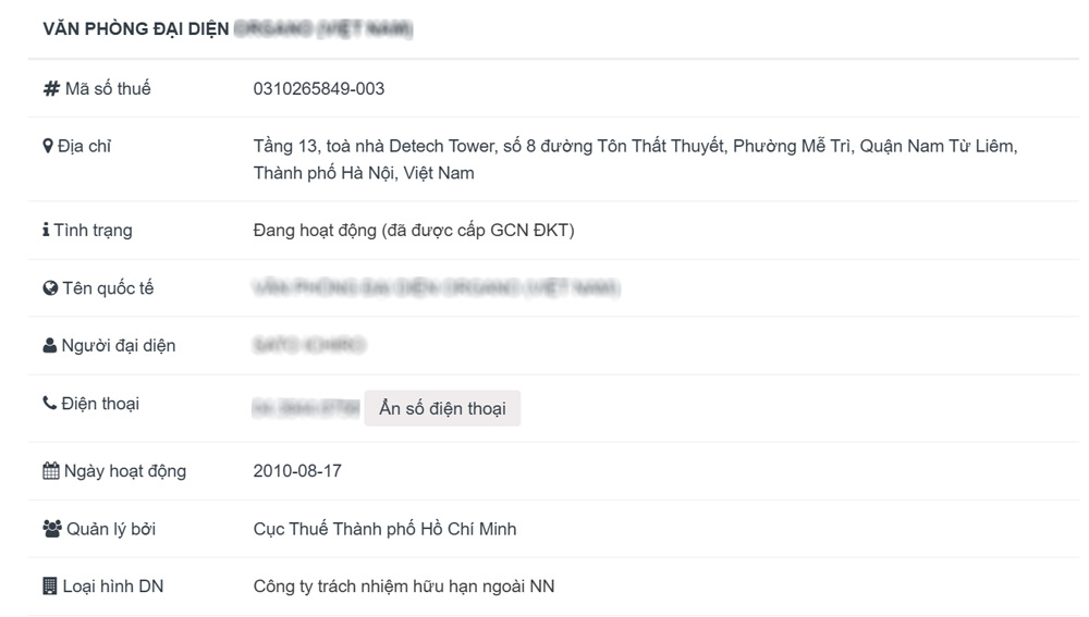 Cấu trúc mã số thuế văn phòng đại diện gồm 10 số doanh nghiệp và 3 số đơn vị phụ thuộc