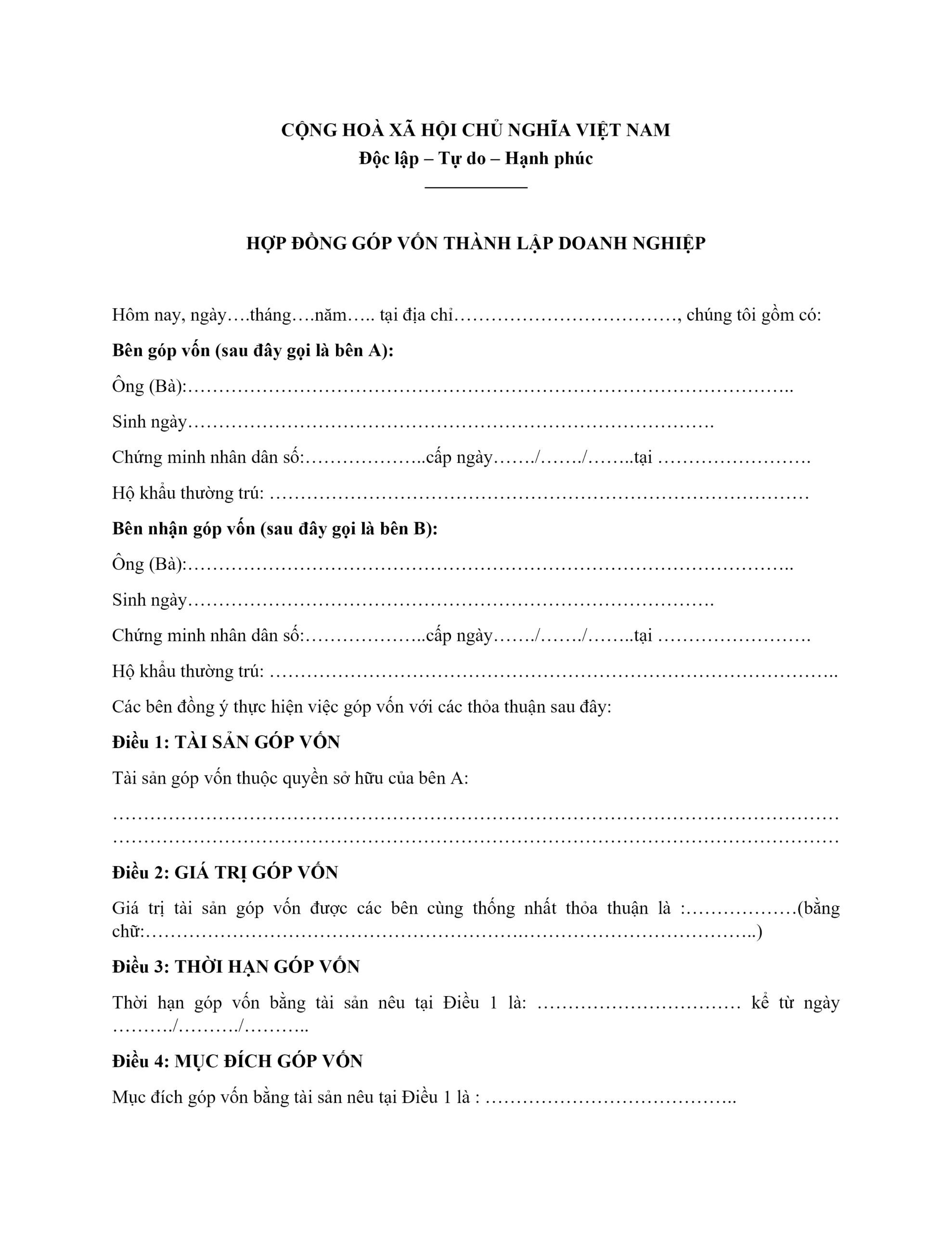 Hợp đồng góp vốn