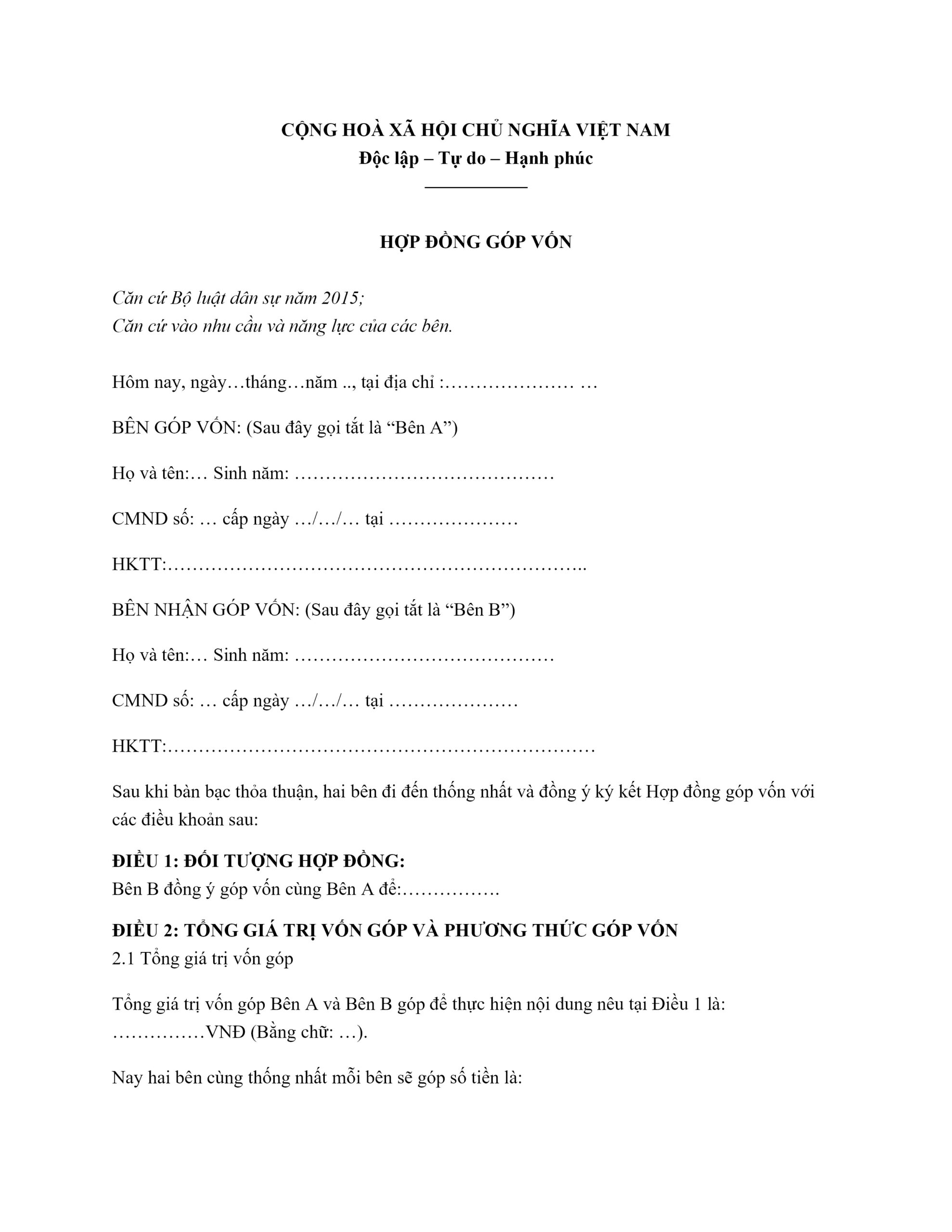 Hợp đồng góp vốn
