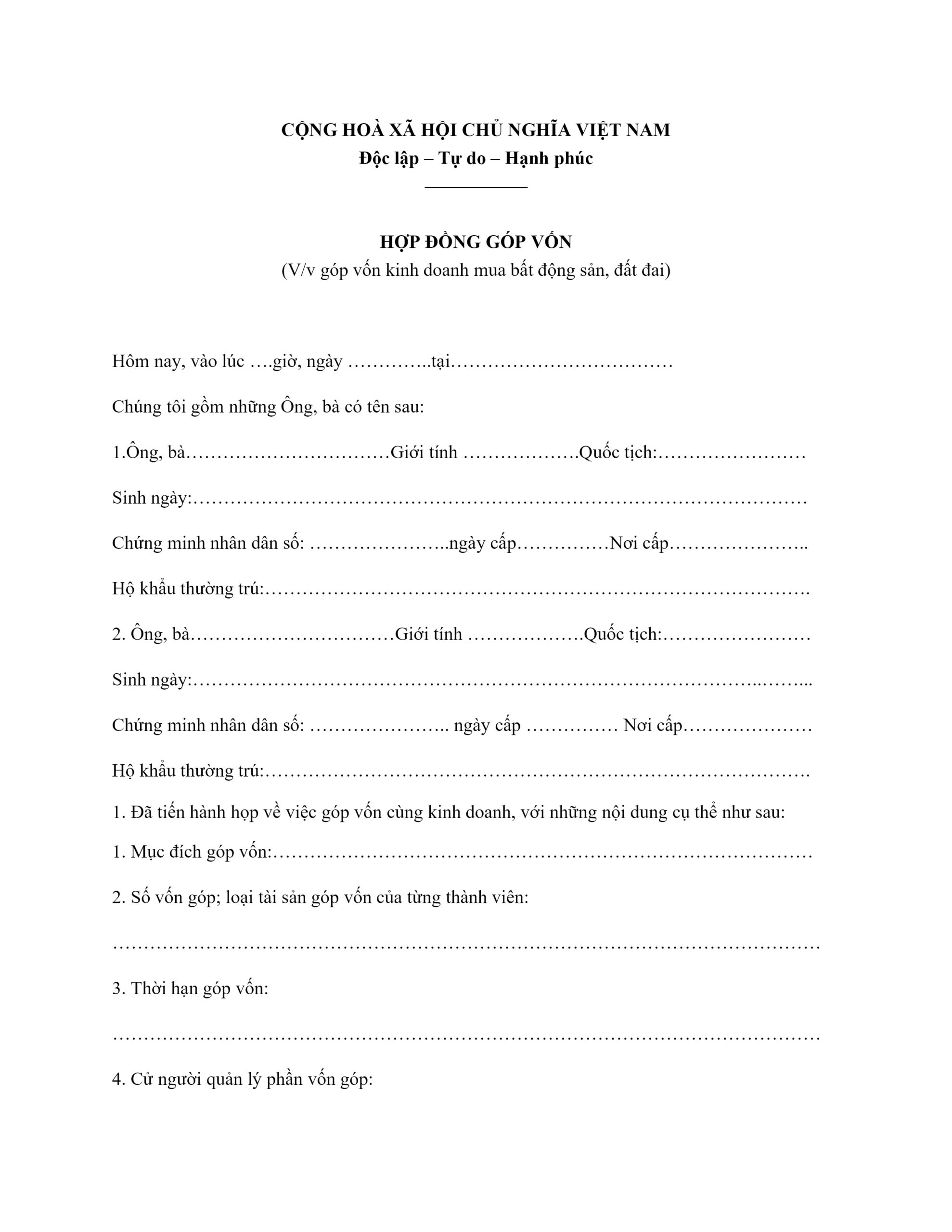 Hợp đồng góp vốn