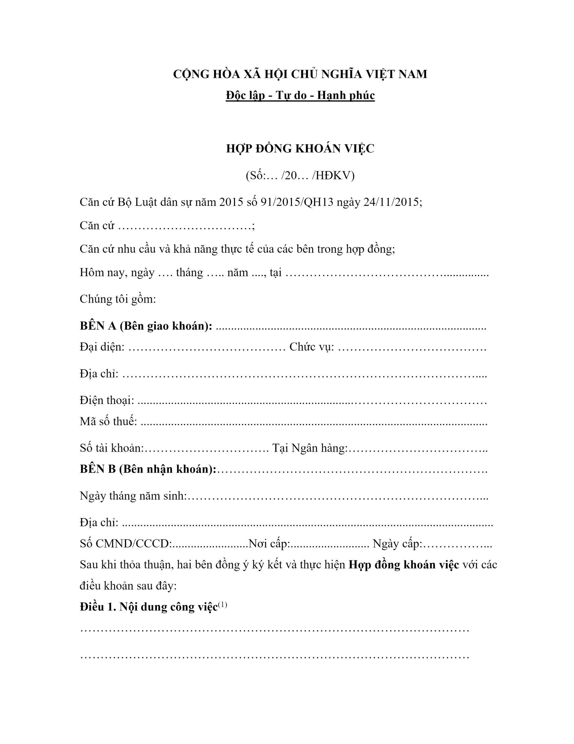 Hợp đồng khoán việc