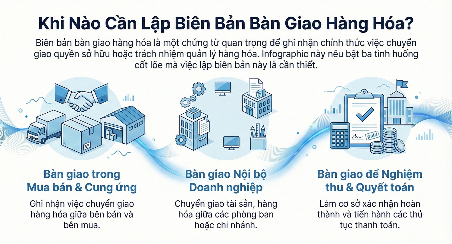 biên bản bàn giao hàng hóa cần được thực hiện tại những thời điểm phát sinh trách nhiệm
