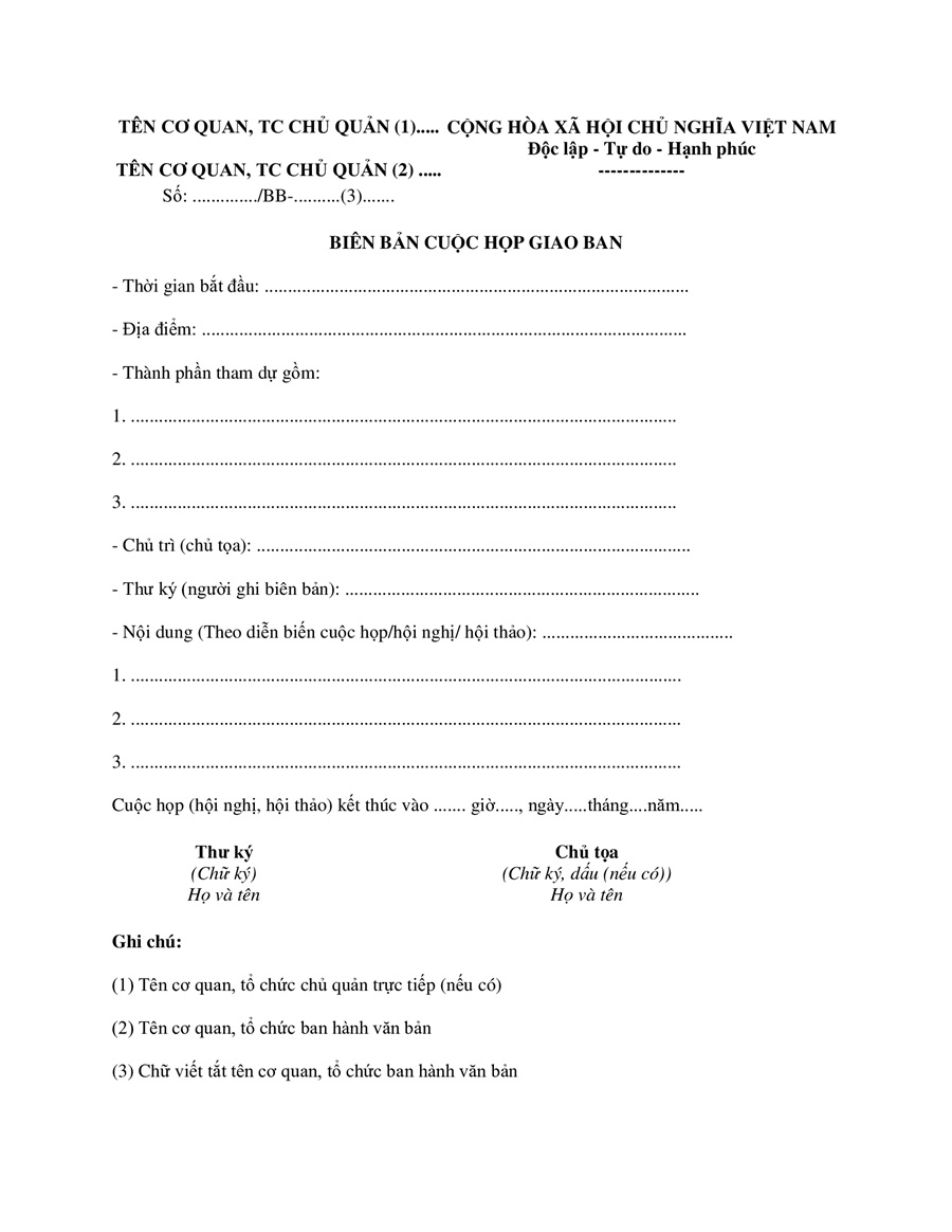 Mẫu biên bản họp giao ban