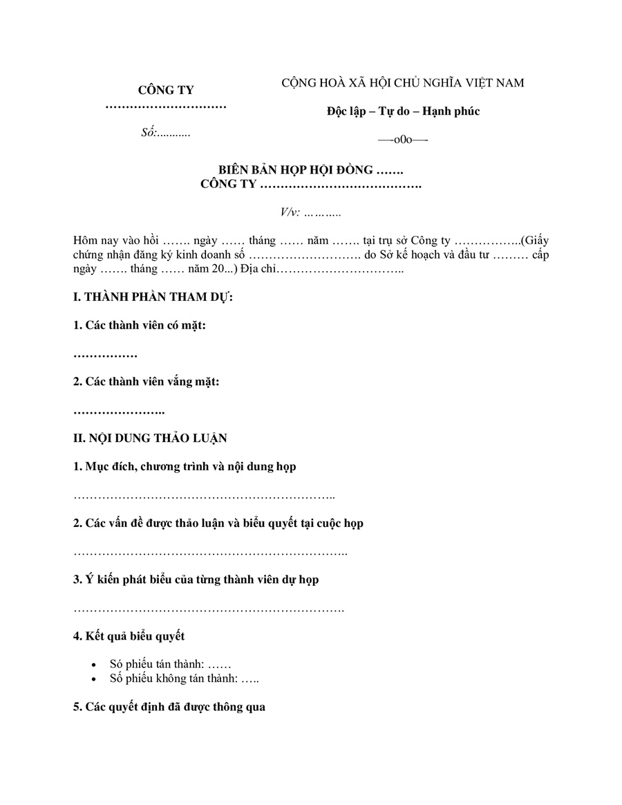 Mẫu biên bản họp cổ đông
