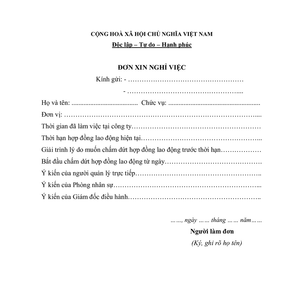 mẫu đơn xin nghỉ việc