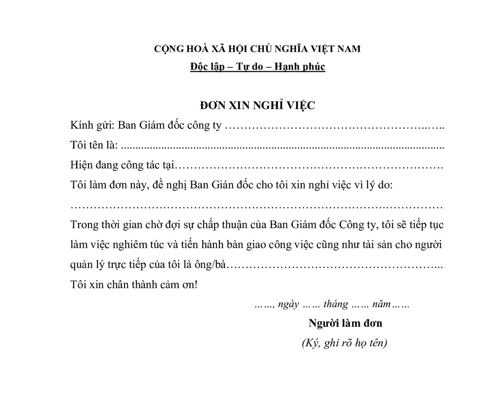 mẫu đơn xin nghỉ việc