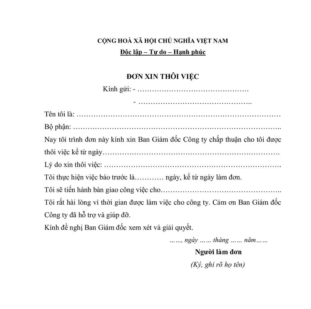 mẫu đơn xin nghỉ việc
