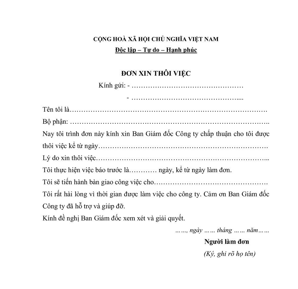 mẫu đơn xin nghỉ việc