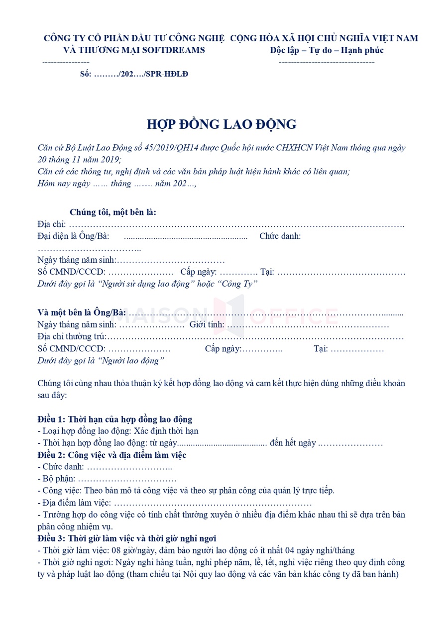 Mẫu hợp đồng lao đồng