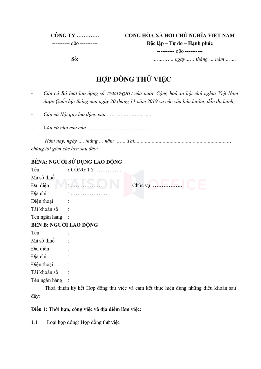 Mẫu hợp đồng thử việc