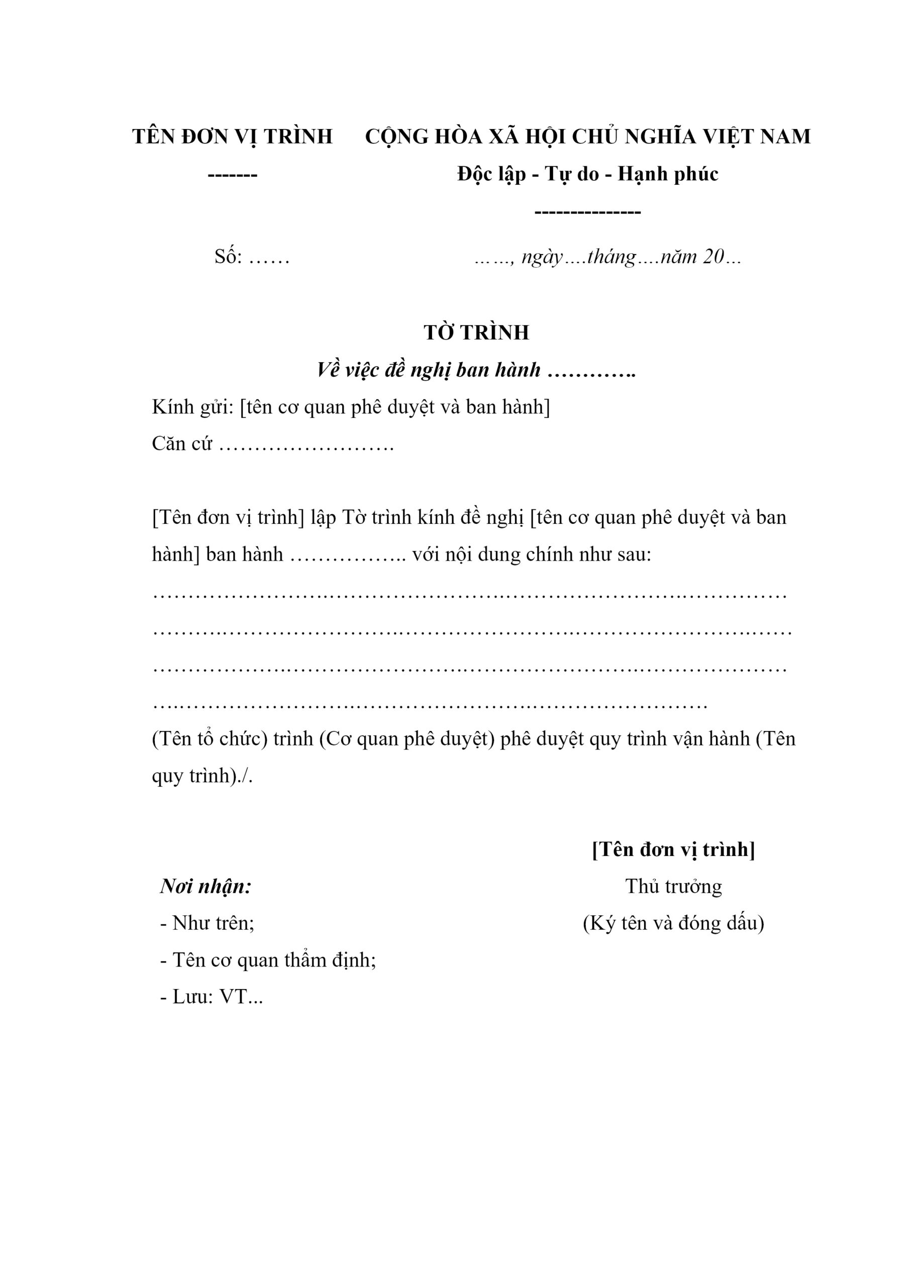 Mẫu tờ trình mới nhất