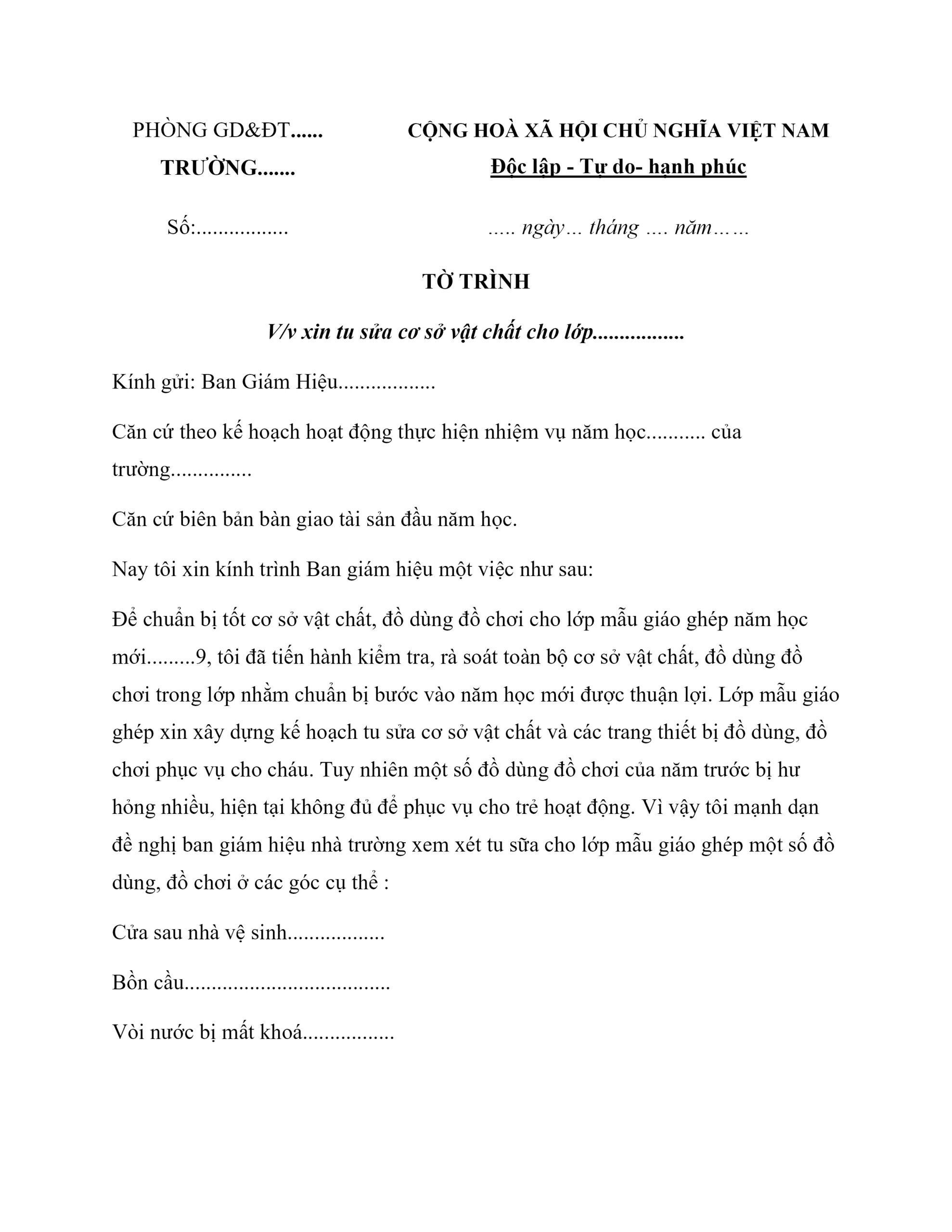 Mẫu tờ trình mới nhất