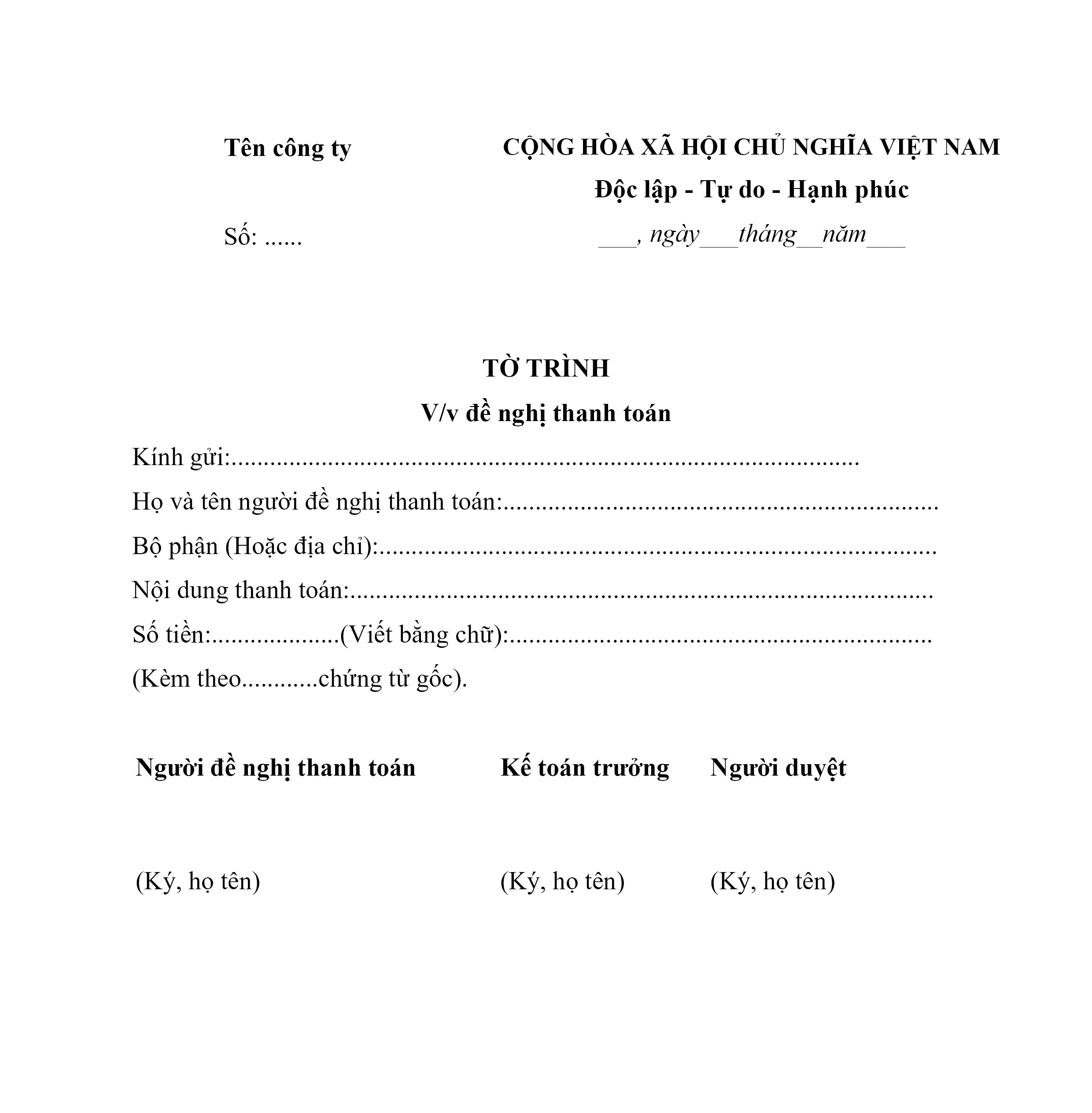 Mẫu tờ trình mới nhất