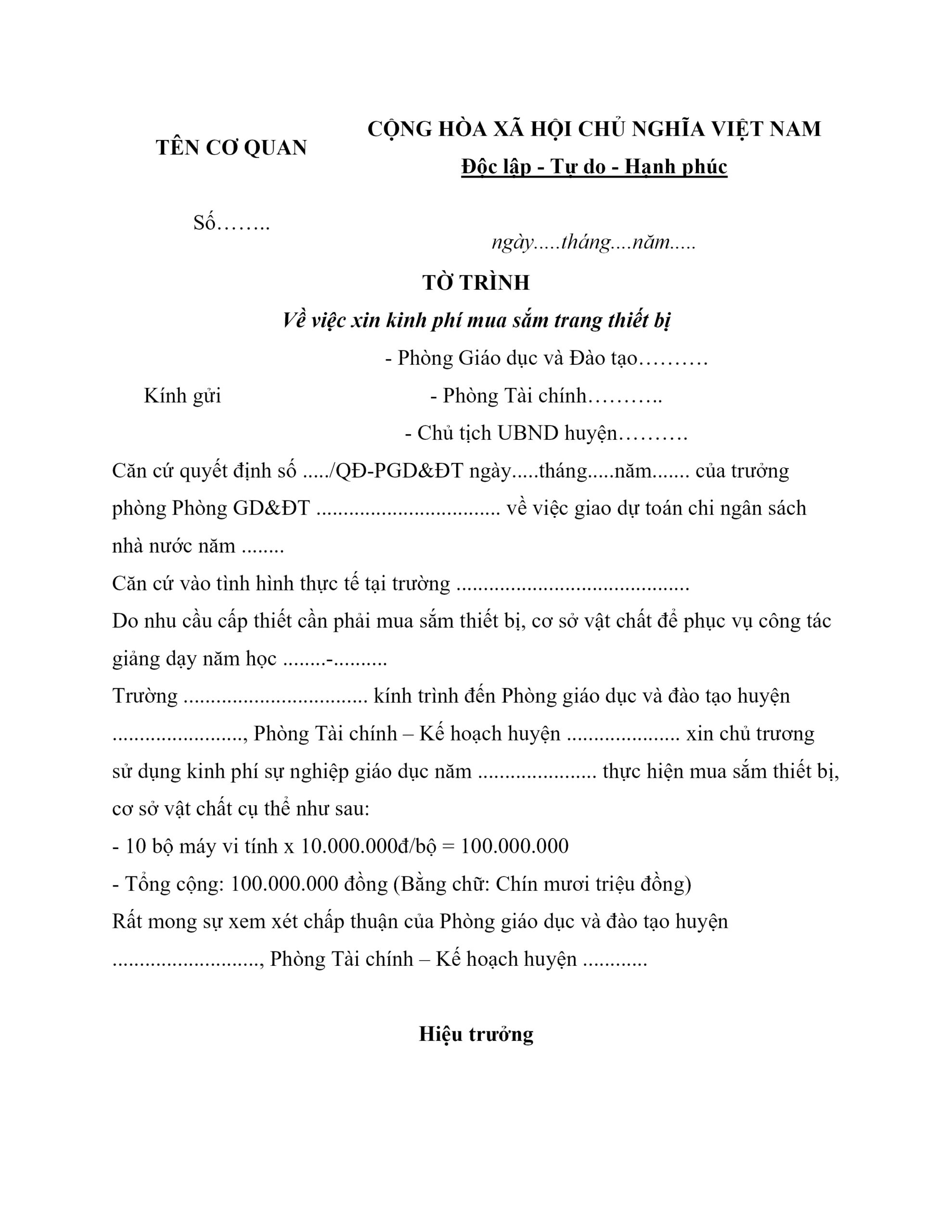 Mẫu tờ trình mới nhất