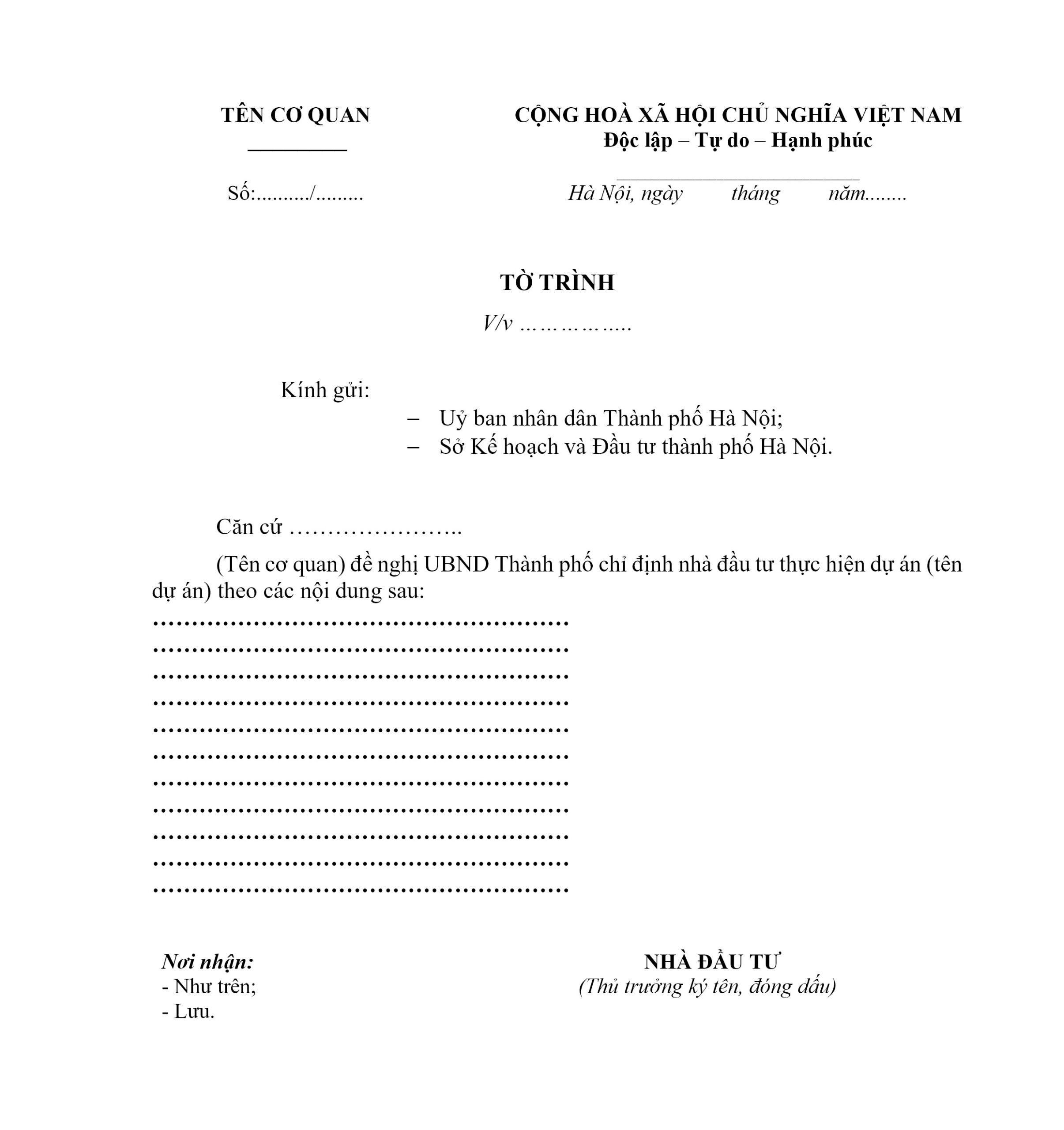 Mẫu tờ trình mới nhất