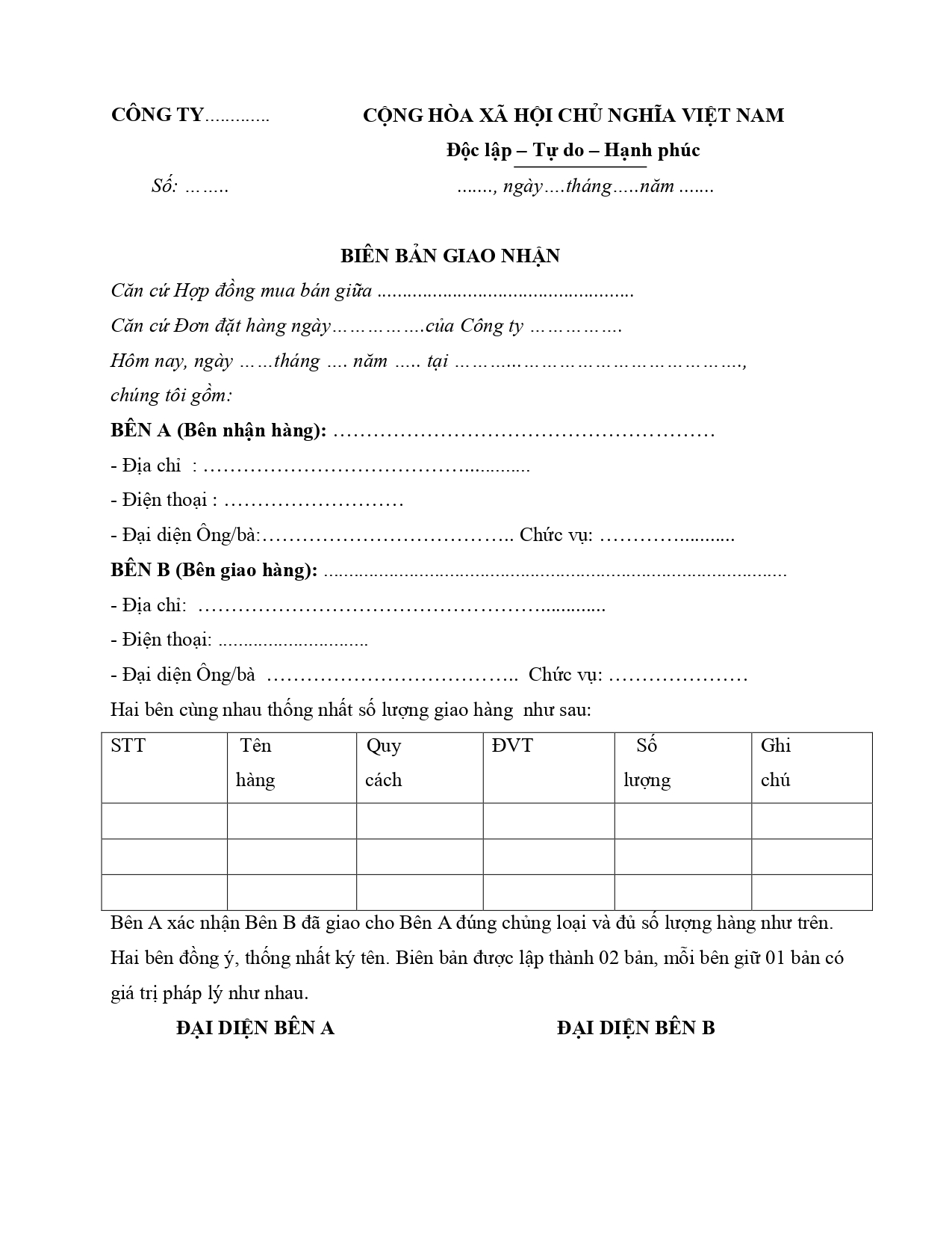 Những lưu ý quan trọng khi lập biên bản giao nhận